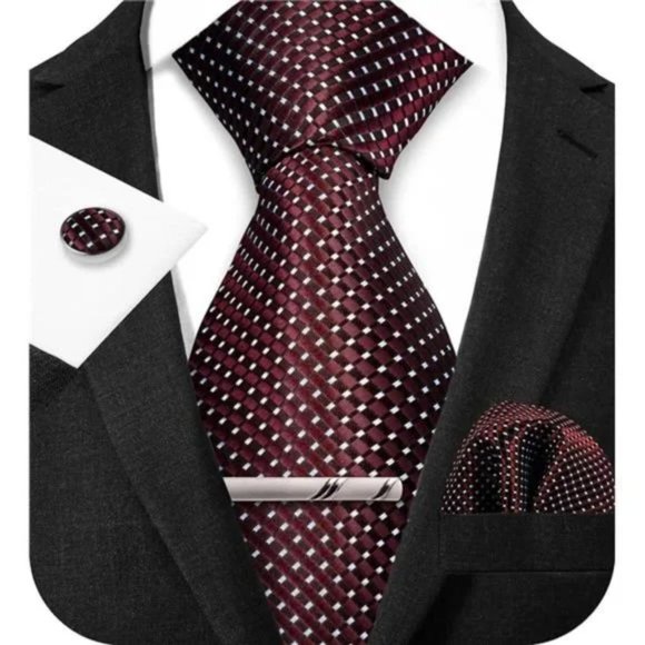 Mens Ties Set in Gift Box/ Dark Burgundy - Picture 2 of 5